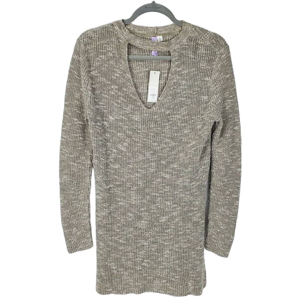 Francescas Tunic Sweater Dress S Cable Knit V Keyhole Neutral Minimalist USA NWT